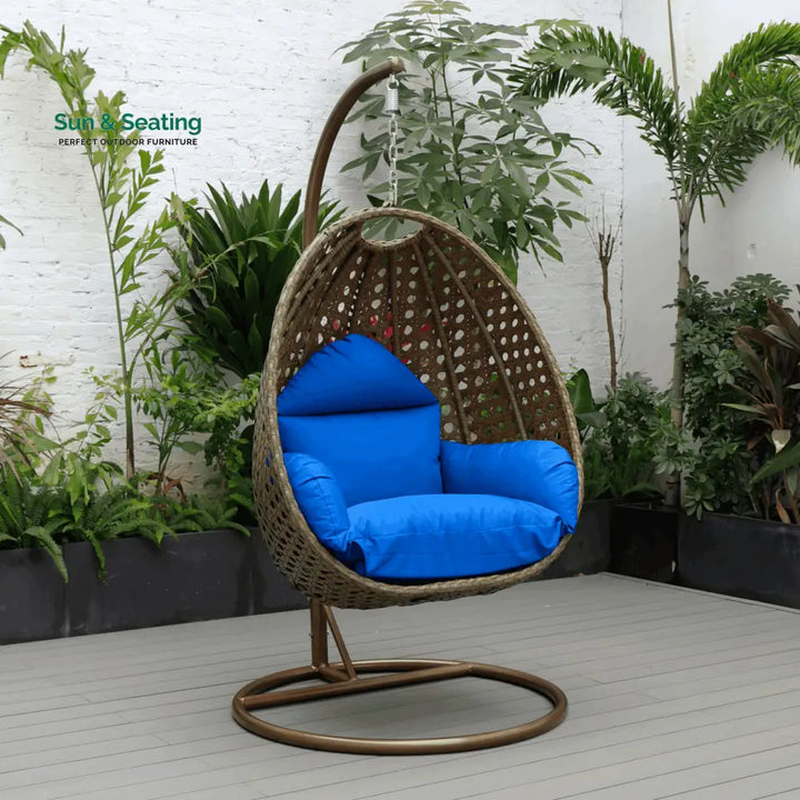 Marcello Single Seater Hanging Swing With Stand For Balcony Garden (Brown) Blue Swings