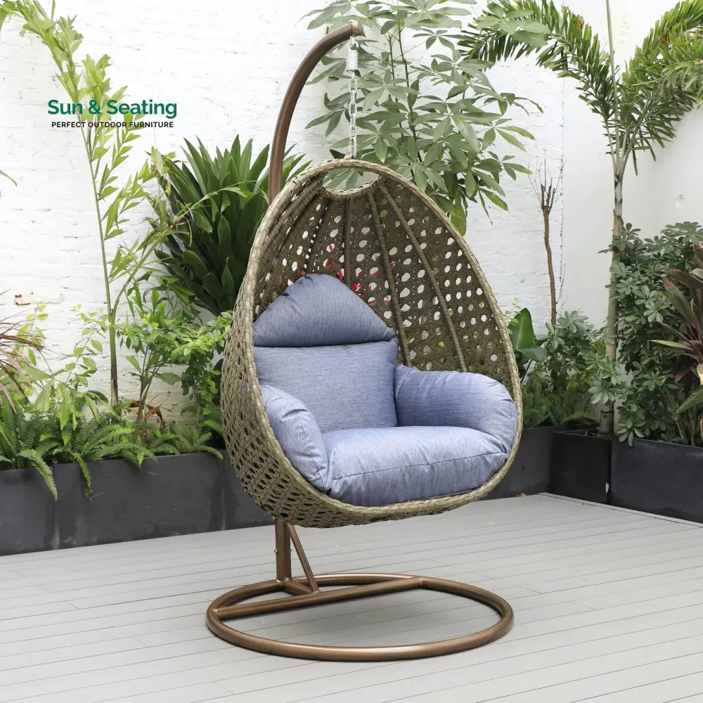 Marcello Single Seater Hanging Swing With Stand For Balcony Garden (Brown) Charcoal Blue Swings