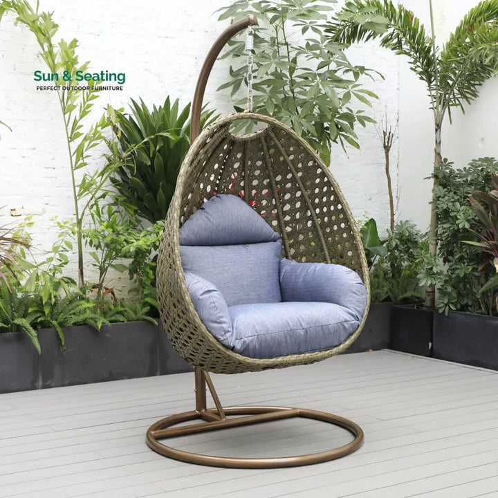 Marcello Single Seater Hanging Swing With Stand For Balcony Garden (Brown) Charcoal Blue Swings