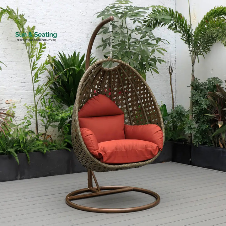 Marcello Single Seater Hanging Swing With Stand For Balcony Garden (Brown) Cherry Swings