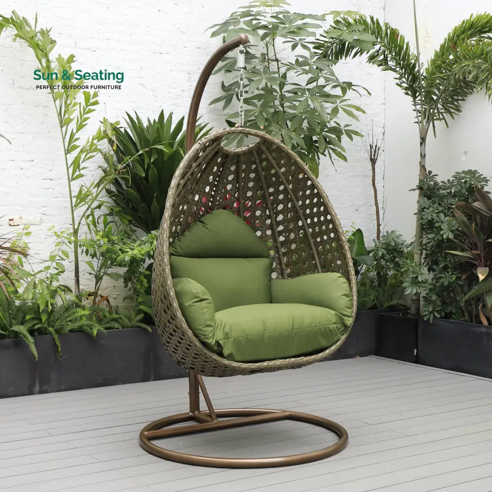 Marcello Single Seater Hanging Swing With Stand For Balcony Garden (Brown) Dark Green Swings