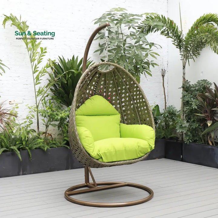 Marcello Single Seater Hanging Swing With Stand For Balcony Garden (Brown) Light Green Swings