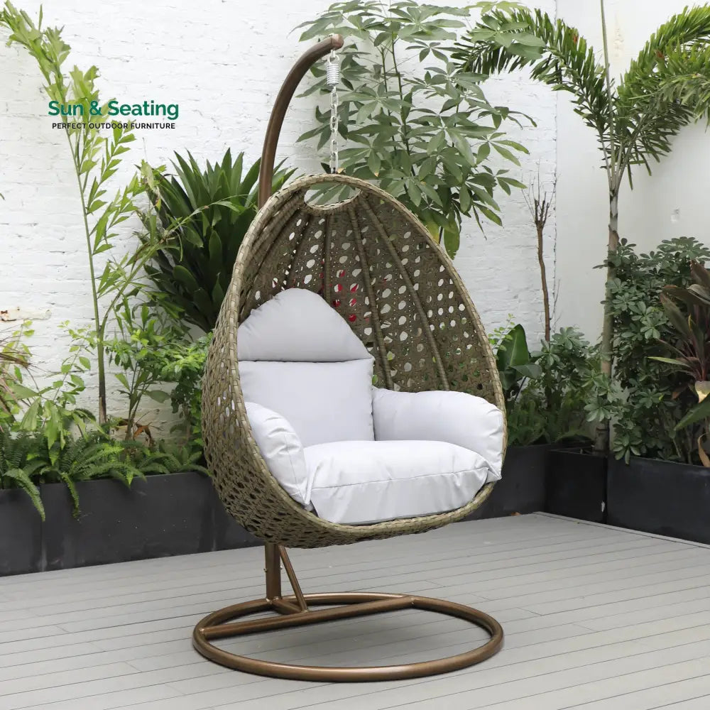 Marcello Single Seater Hanging Swing With Stand For Balcony Garden (Brown) Light Grey Swings