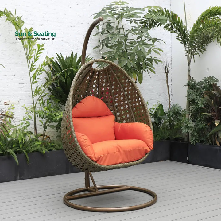 Marcello Single Seater Hanging Swing With Stand For Balcony Garden (Brown) Orange Swings