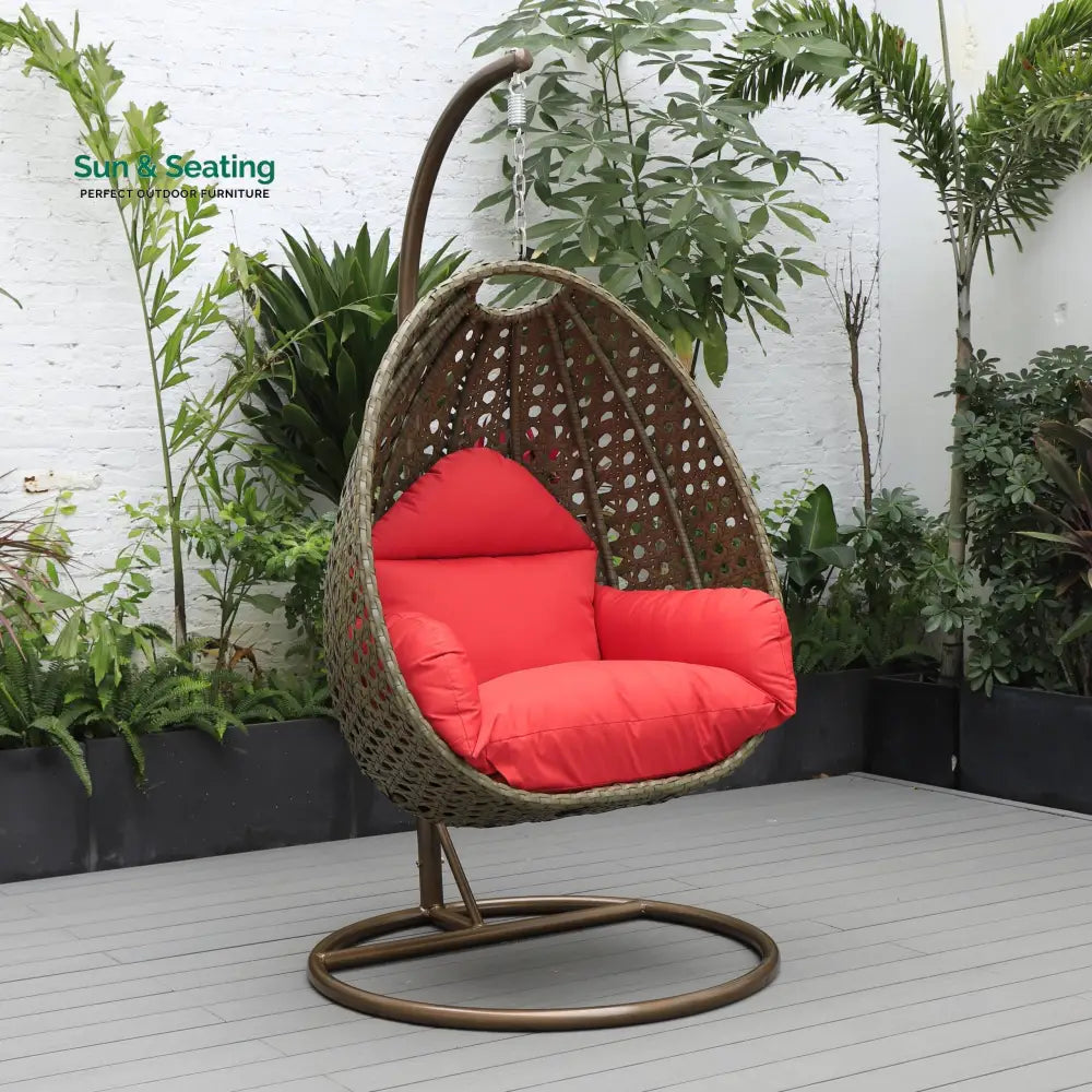 Marcello Single Seater Hanging Swing With Stand For Balcony Garden (Brown) Red Swings