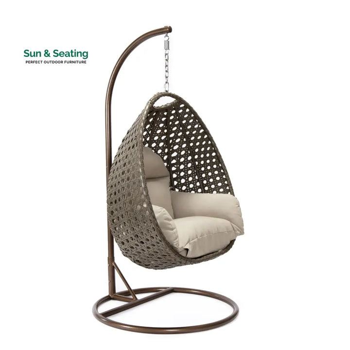 Marcello Single Seater Hanging Swing With Stand For Balcony Garden (Brown) Swings