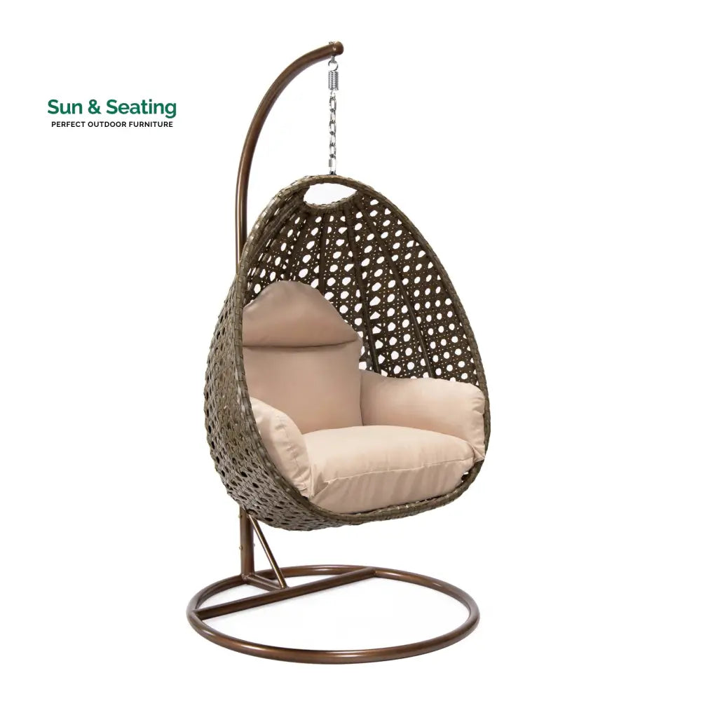 Marcello Single Seater Hanging Swing With Stand For Balcony Garden (Brown) Swings