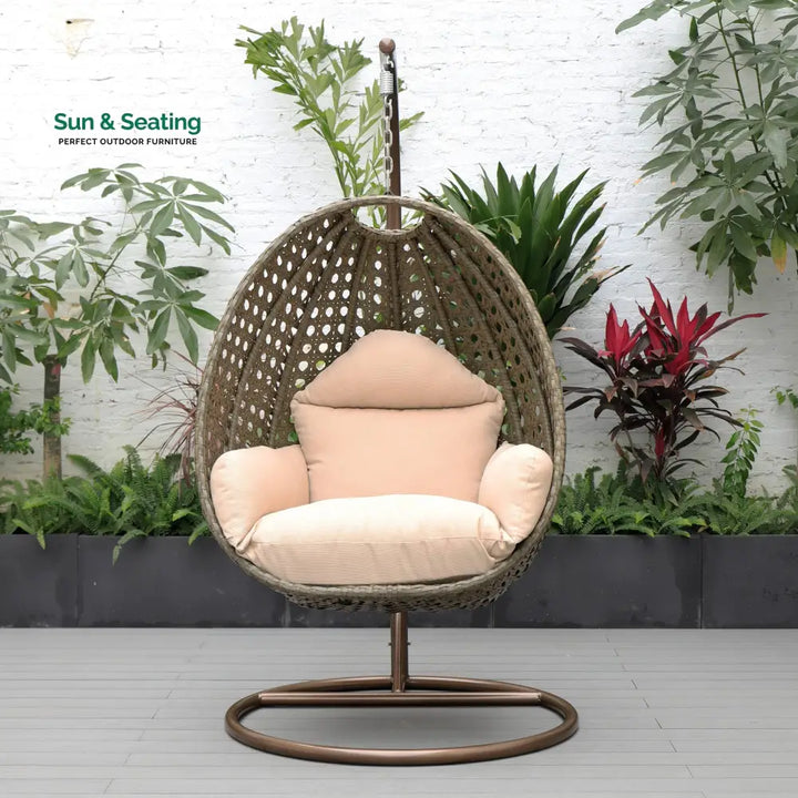 Marcello Single Seater Hanging Swing With Stand For Balcony Garden (Brown) Swings