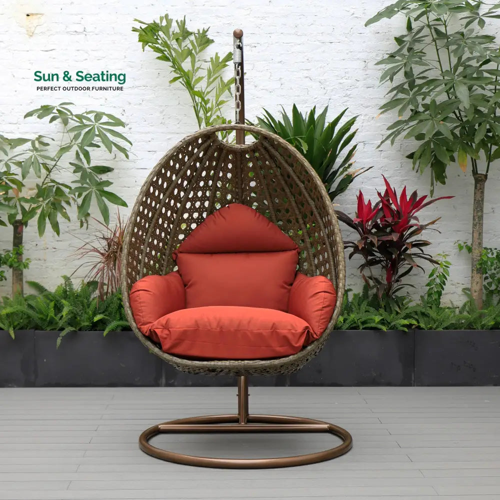 Marcello Single Seater Hanging Swing With Stand For Balcony Garden (Brown) Swings