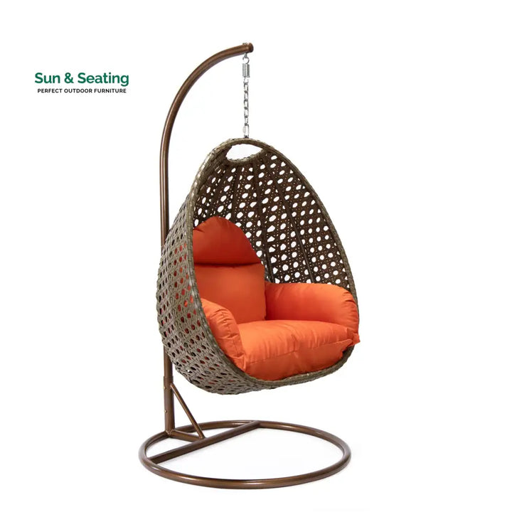 Marcello Single Seater Hanging Swing With Stand For Balcony Garden (Brown) Swings