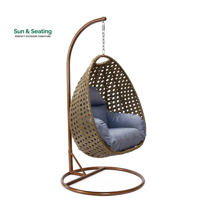 Marcello Single Seater Hanging Swing With Stand For Balcony Garden (Brown) Swings