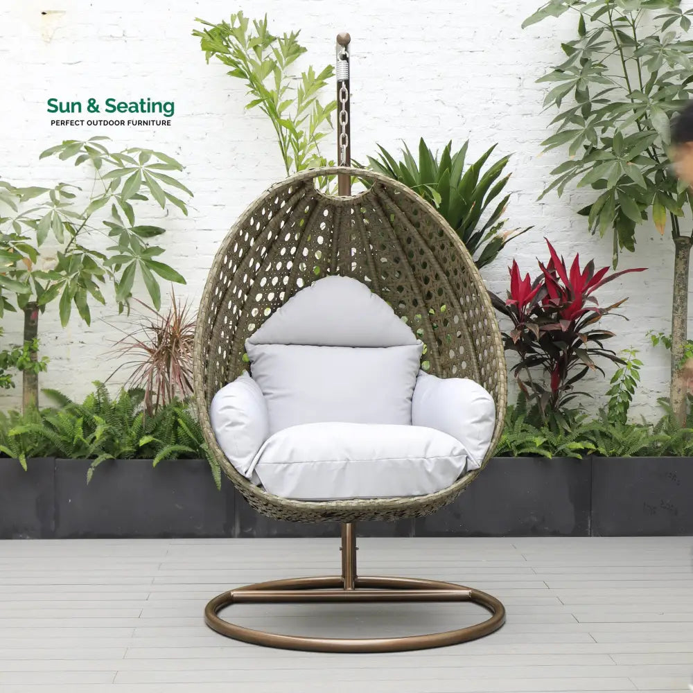 Marcello Single Seater Hanging Swing With Stand For Balcony Garden (Brown) Swings