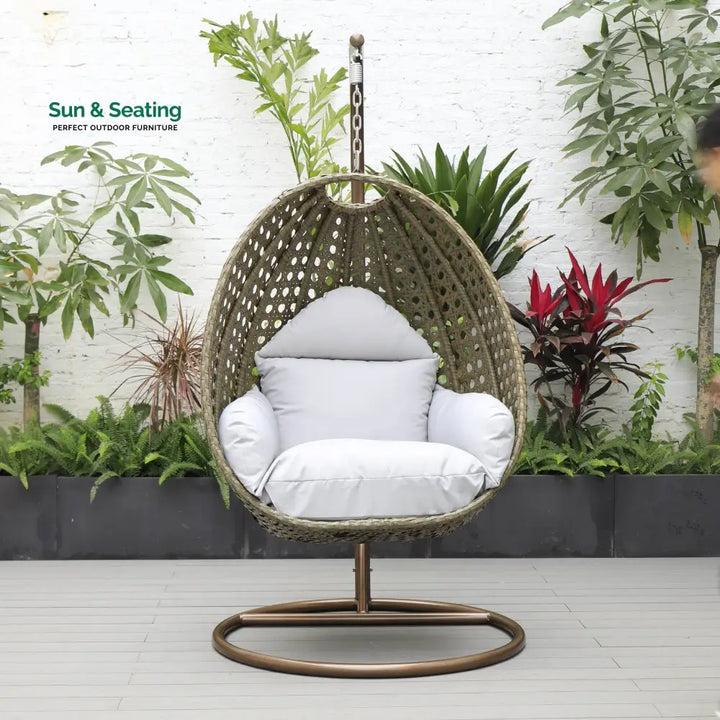 Marcello Single Seater Hanging Swing With Stand For Balcony Garden (Brown) Swings