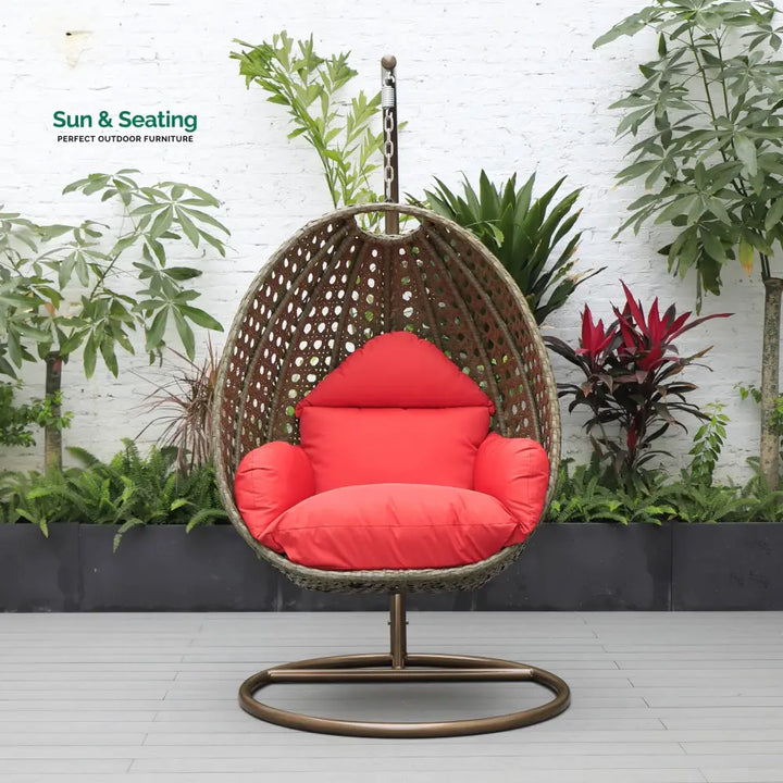 Marcello Single Seater Hanging Swing With Stand For Balcony Garden (Brown) Swings