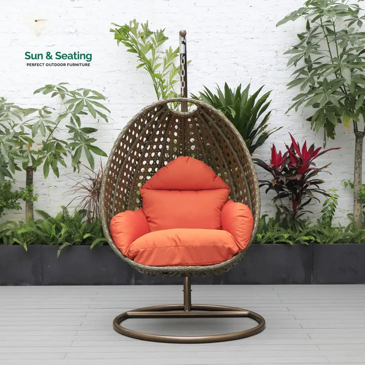 Marcello Single Seater Hanging Swing With Stand For Balcony Garden (Brown) Swings