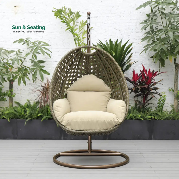Marcello Single Seater Hanging Swing With Stand For Balcony Garden (Brown) Swings