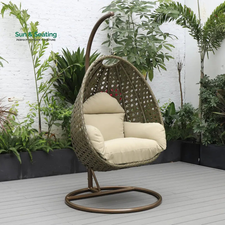Marcello Single Seater Hanging Swing With Stand For Balcony Garden (Brown) Taupe Swings