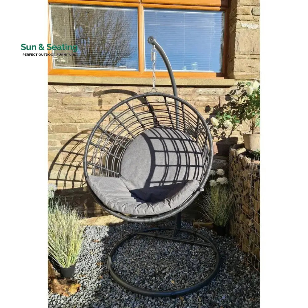 Marcello Single Seater Hanging Swing With Stand For Balcony Garden Swing (Dark Grey) Swings
