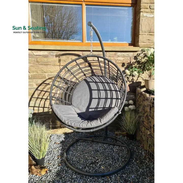 Marcello Single Seater Hanging Swing With Stand For Balcony Garden Swing (Dark Grey) Swings