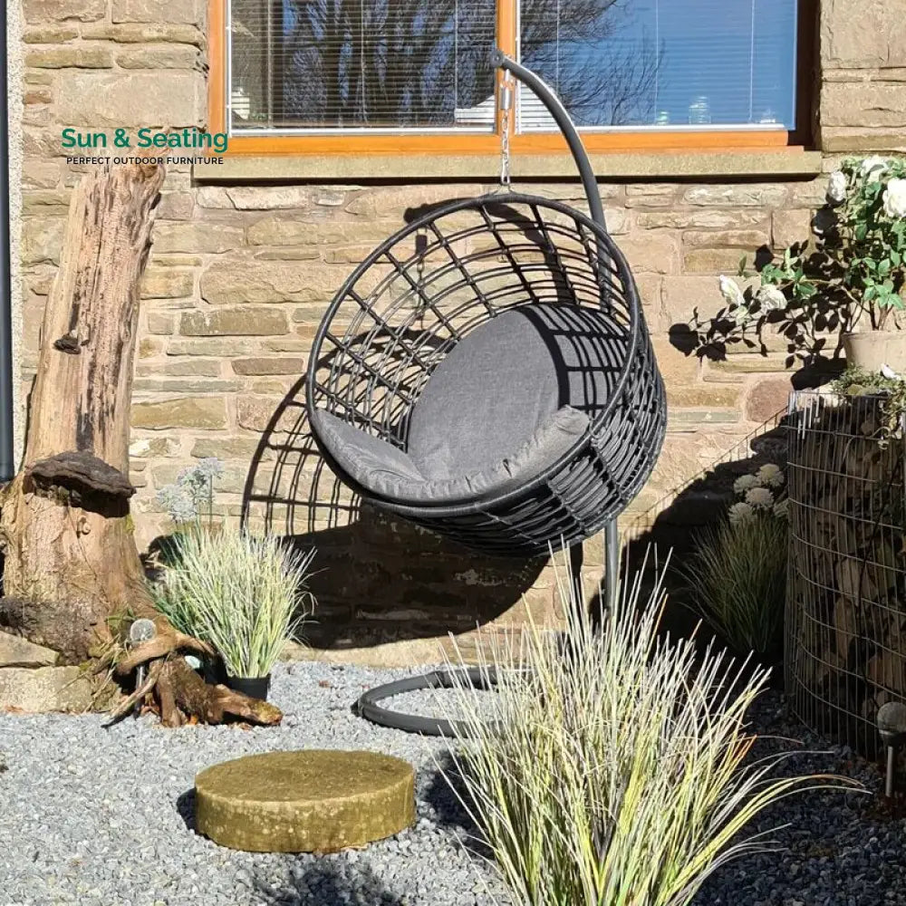 Marcello Single Seater Hanging Swing With Stand For Balcony Garden Swing (Dark Grey) Swings
