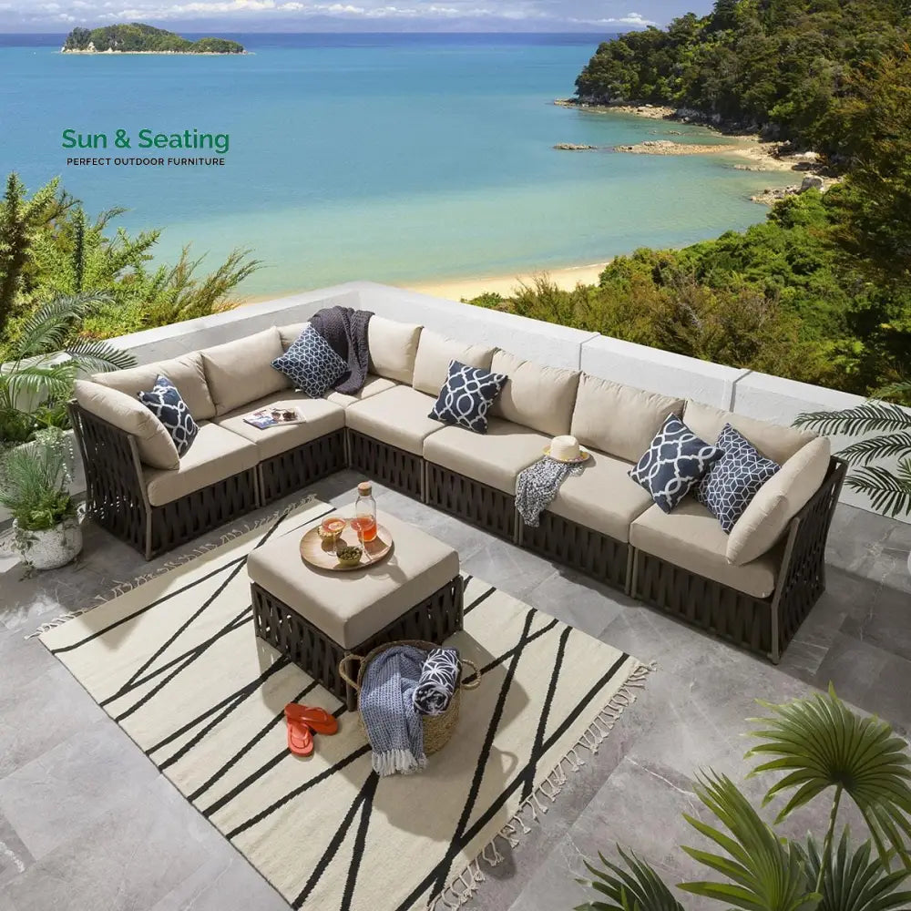Marciel Outdoor Sofa Set 7 Seater and 1 Ottoman Set (Brown) Sofa Sets
