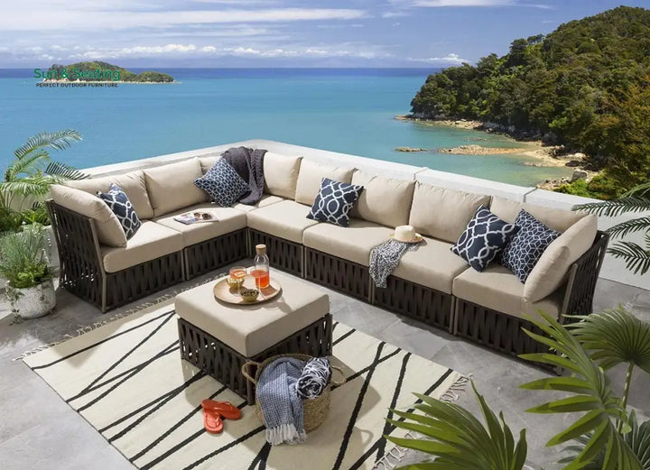 Marciel Outdoor Sofa Set 7 Seater and 1 Ottoman Set (Brown) Sofa Sets