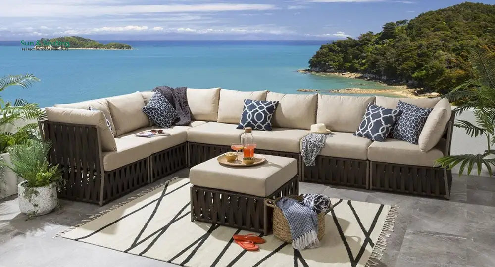 Marciel Outdoor Sofa Set 7 Seater and 1 Ottoman Set (Brown) Sofa Sets
