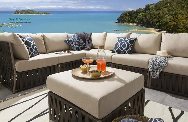 Marciel Outdoor Sofa Set 7 Seater and 1 Ottoman Set (Brown) Sofa Sets