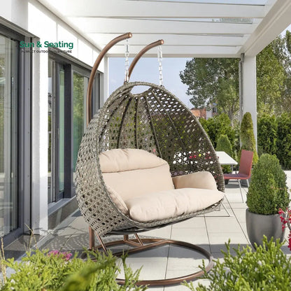 Marco Double Seater Hanging Swing With Stand For Balcony Garden Swing (Dark Grey) Beige Swings