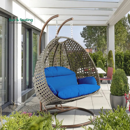 Marco Double Seater Hanging Swing With Stand For Balcony Garden Swing (Dark Grey) Blue Swings