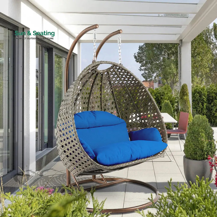 Marco Double Seater Hanging Swing With Stand For Balcony Garden Swing (Dark Grey) Blue Swings
