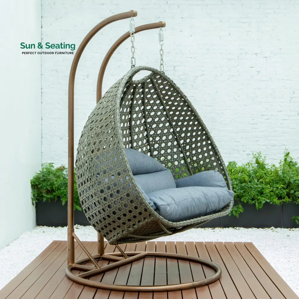 Marco Double Seater Hanging Swing With Stand For Balcony Garden Swing (Dark Grey) Charcoal Blue Swings