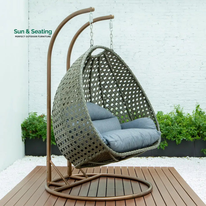 Marco Double Seater Hanging Swing With Stand For Balcony Garden Swing (Dark Grey) Charcoal Blue Swings