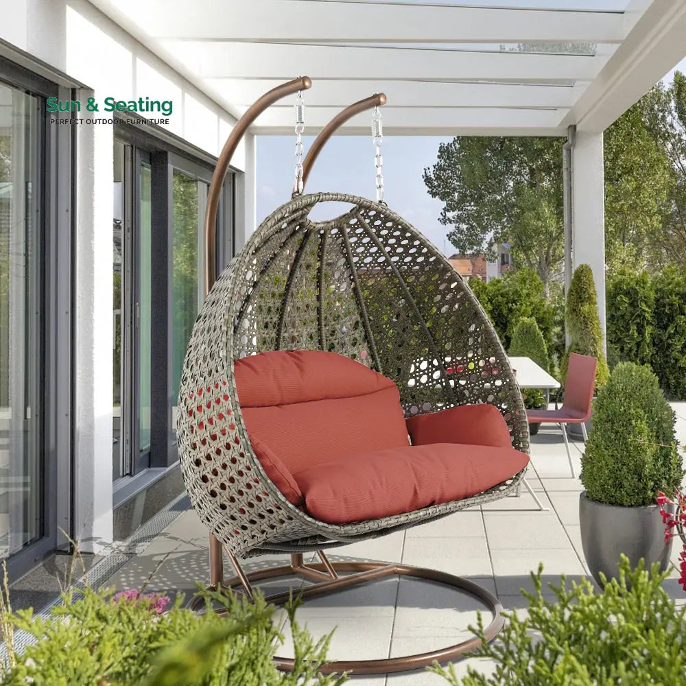 Marco Double Seater Hanging Swing With Stand For Balcony Garden Swing (Dark Grey) Dark Orange Swings
