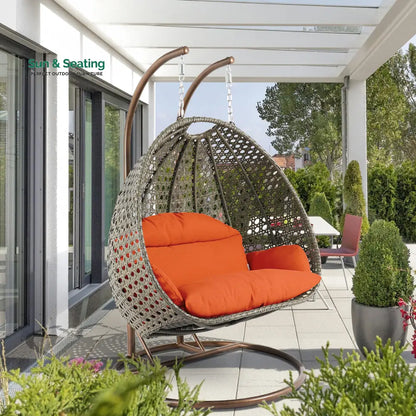 Marco Double Seater Hanging Swing With Stand For Balcony Garden Swing (Dark Grey) Orange Swings