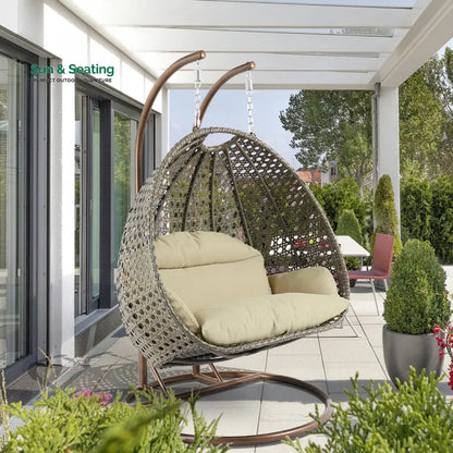 Marco Double Seater Hanging Swing With Stand For Balcony Garden Swing (Dark Grey) Taupe Swings