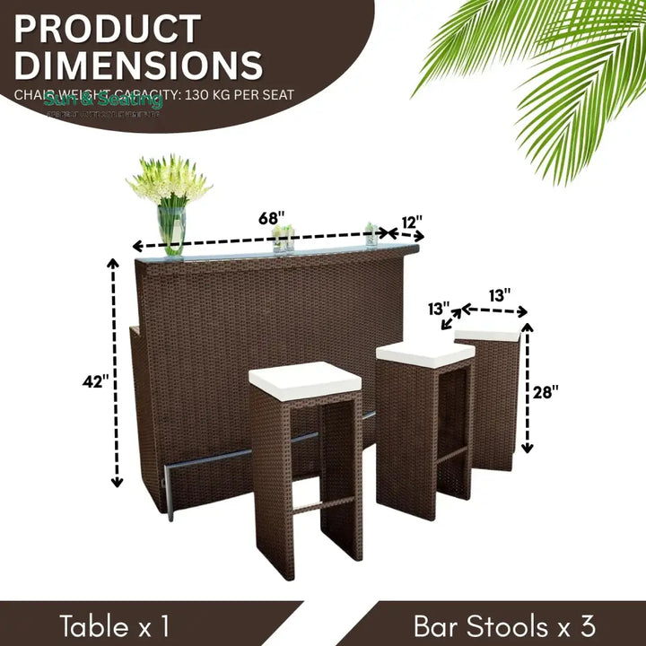 Maren 3-Seater Outdoor Rattan Wicker Bar Set Bar Set