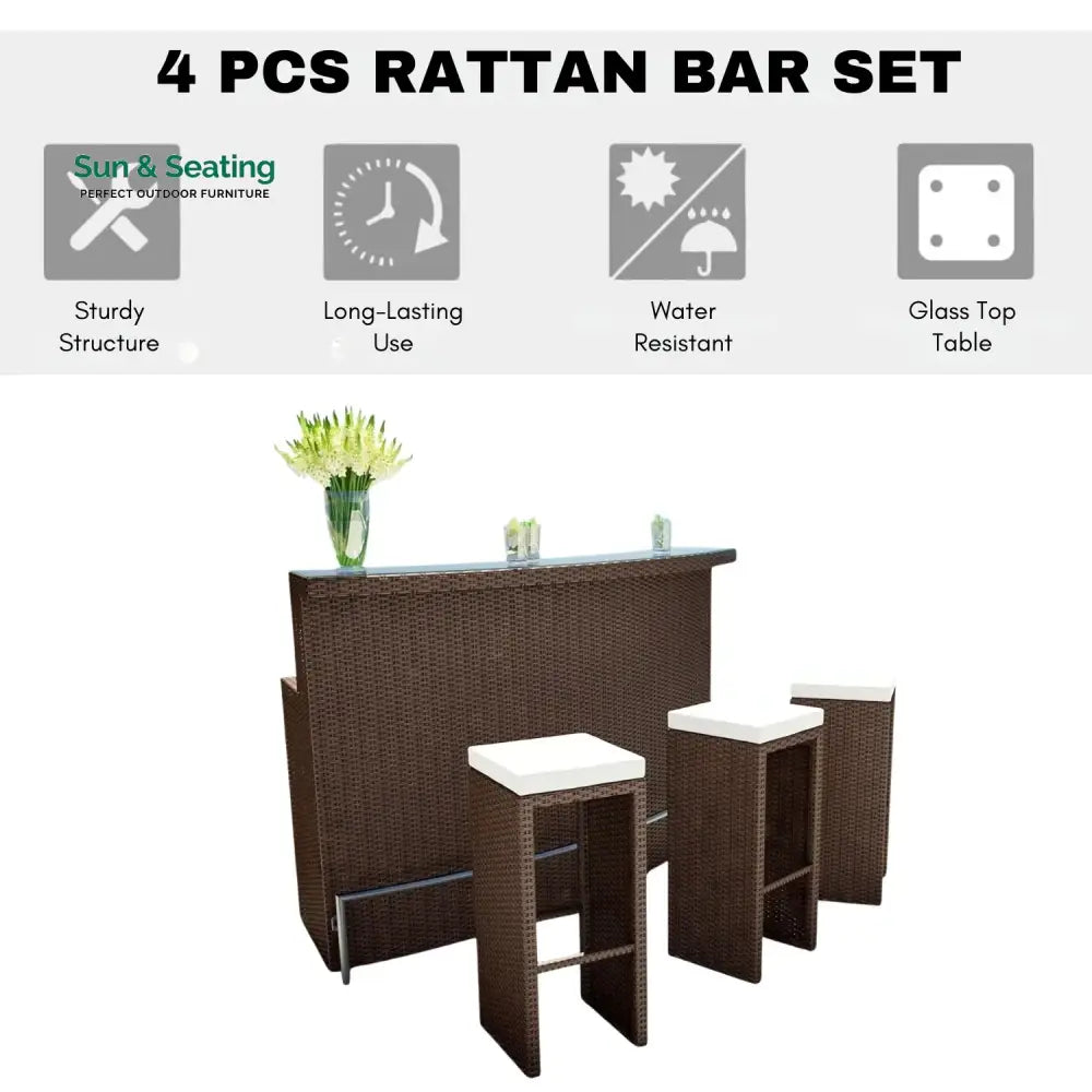 Maren 3-Seater Outdoor Rattan Wicker Bar Set Bar Set