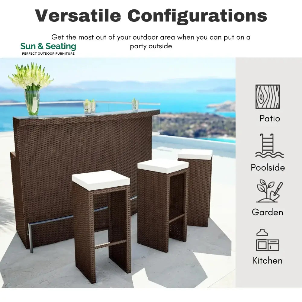 Maren 3-Seater Outdoor Rattan Wicker Bar Set Bar Set