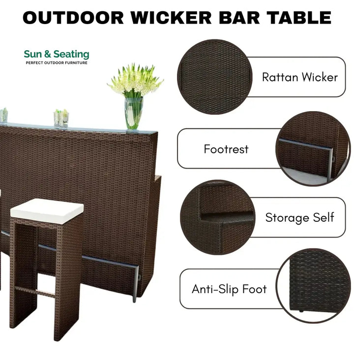 Maren 3-Seater Outdoor Rattan Wicker Bar Set Bar Set