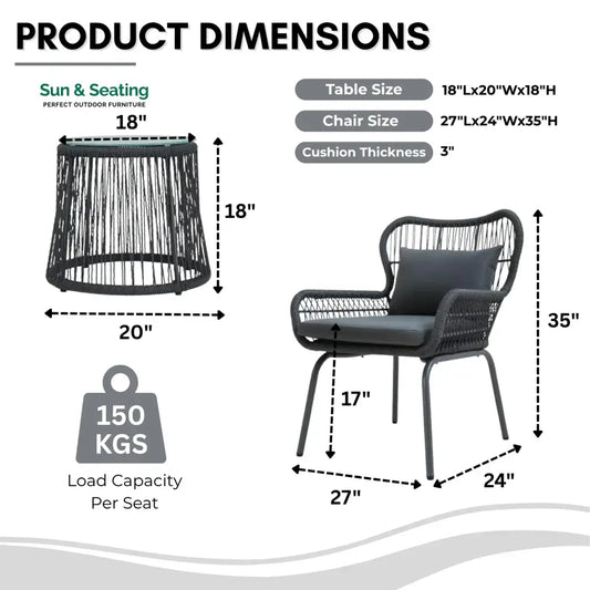 Marguerite Outdoor Patio Garden 3 Piece All Weather Resistant Furniture Set Patio Set