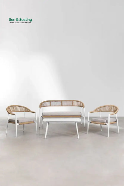 Marianela Outdoor Sofa Set 2 Seater 2 Single seater and 1 Center Table Set (White + Brown) Braided & Rope Sofa Sets
