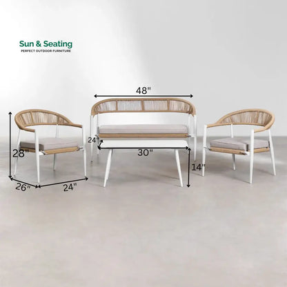 Marianela Outdoor Sofa Set 2 Seater 2 Single seater and 1 Center Table Set (White + Brown) Braided & Rope Sofa Sets