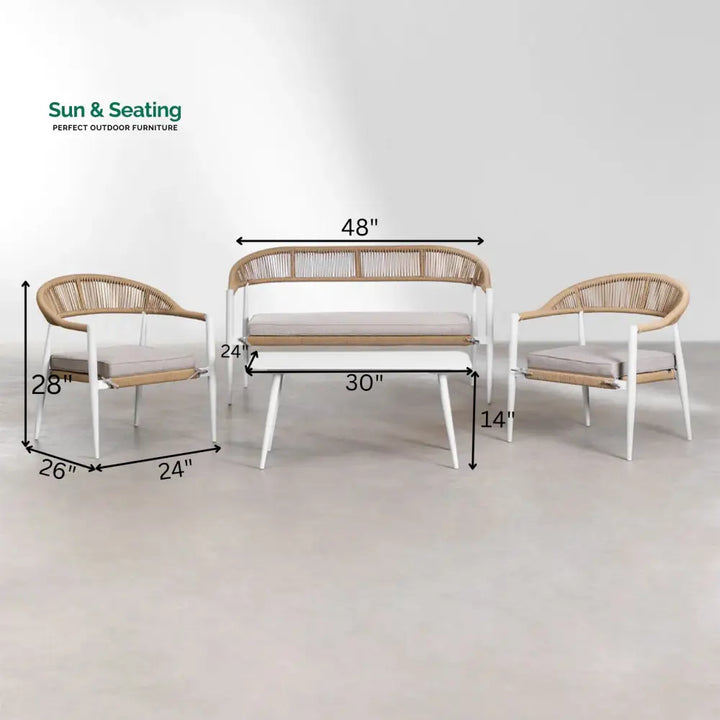 Marianela Outdoor Sofa Set 2 Seater 2 Single seater and 1 Center Table Set (White + Brown) Braided &amp; Rope Sofa Sets