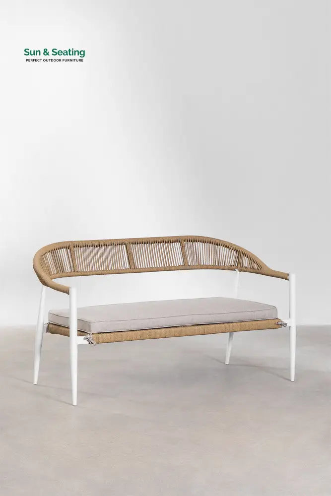 Marianela Outdoor Sofa Set 2 Seater 2 Single seater and 1 Center Table Set (White + Brown) Braided &amp; Rope Sofa Sets