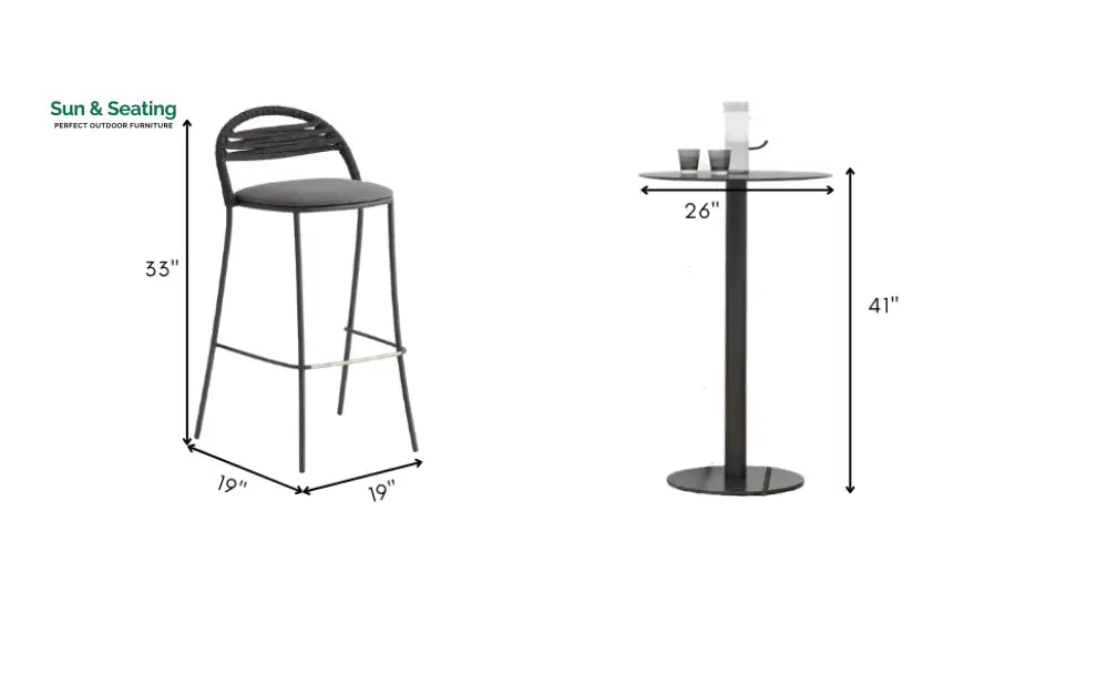 Marie Outdoor Patio Bar Set 2 Chairs and 1 Table Set (Dark Grey) Braided &amp; Rope Bar Sets