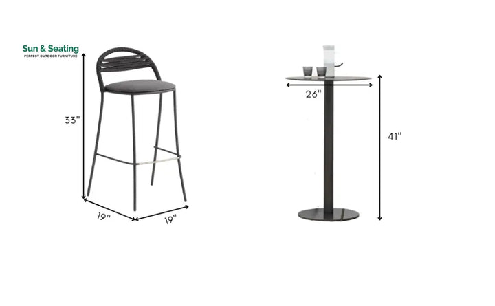 Marie Outdoor Patio Bar Set 2 Chairs and 1 Table Set (Dark Grey) Braided &amp; Rope Bar Sets