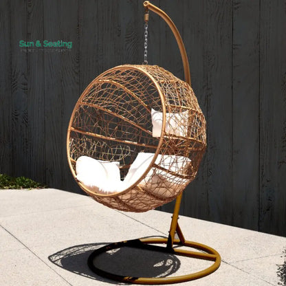 Marino Single Seater Hanging Swing With Stand For Balcony Garden Swing (Honey) Swings