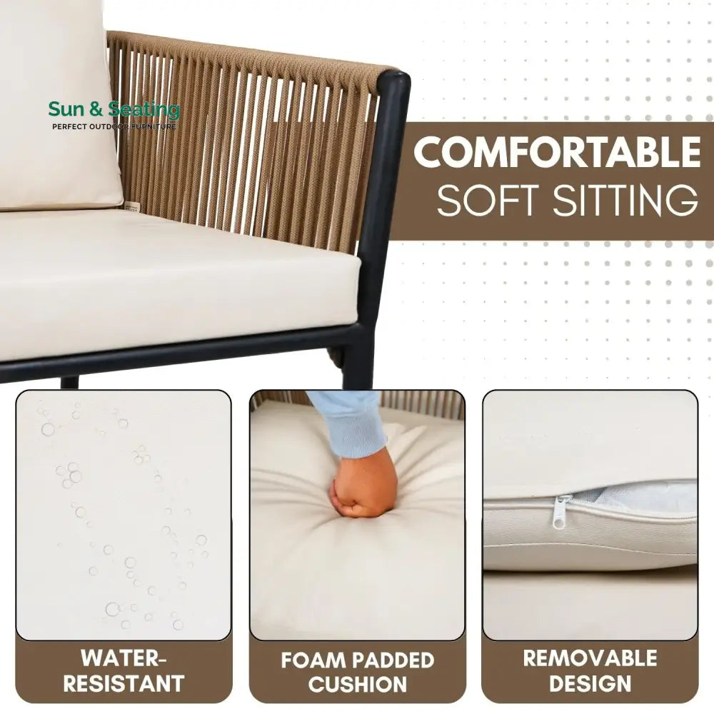 Mariposa Outdoor Rope Patio Set with Glass Top Table Patio Set