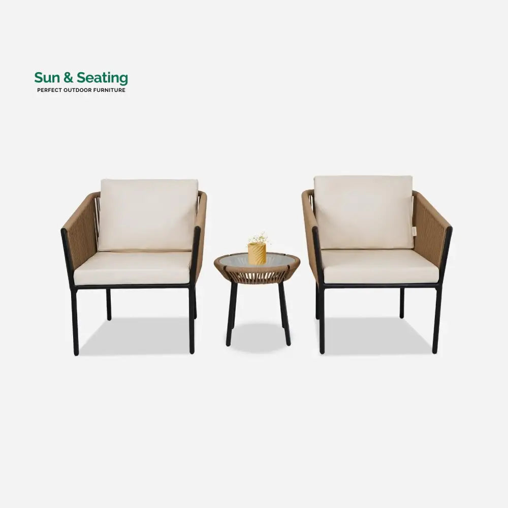 Mariposa Outdoor Rope Patio Set with Glass Top Table Patio Set